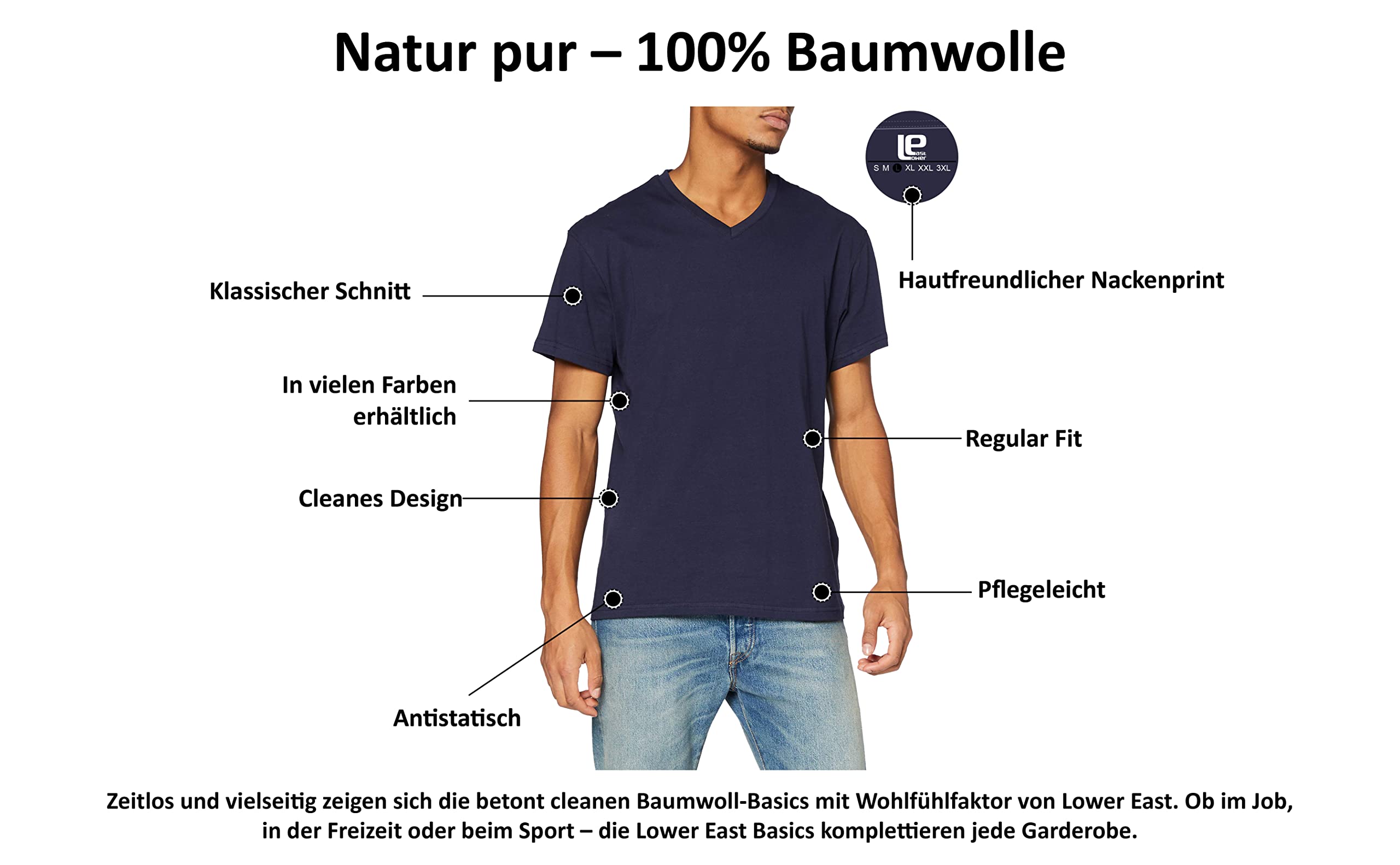 Lower East Basic T-Shirts mit V-Ausschnitt für Herren 3er I 5er I 10er Pack aus 100% Baumwolle in vielen Farben