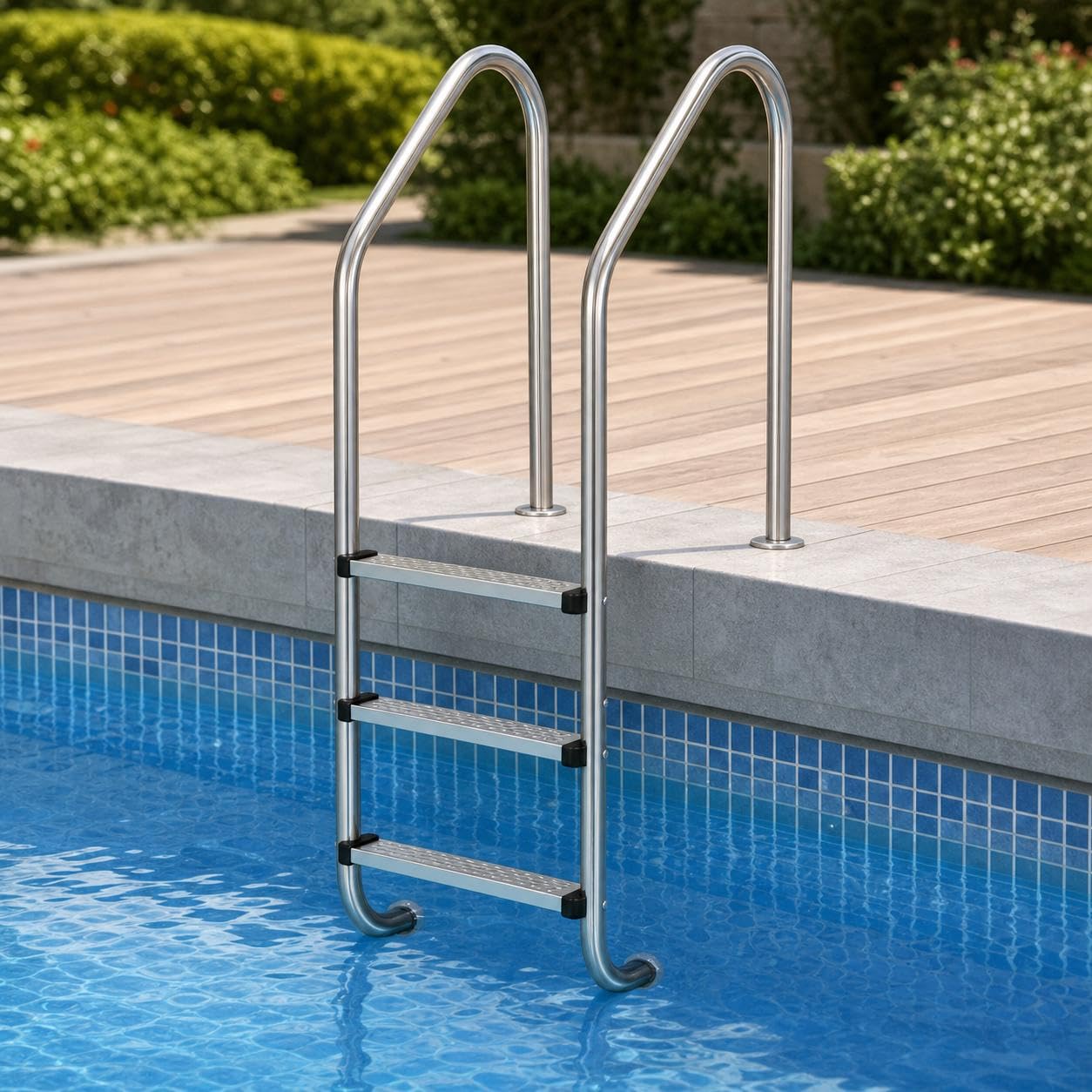 Swimming Pool Ladder, 3 Step Ladders with Anti-Rust Stainless Steel Frame, Above Ground Swimming Pool Ladder with Anti-Slip Heavy Duty Steps & Easy Floor Mount Design for Villa, Hotel and Water Park