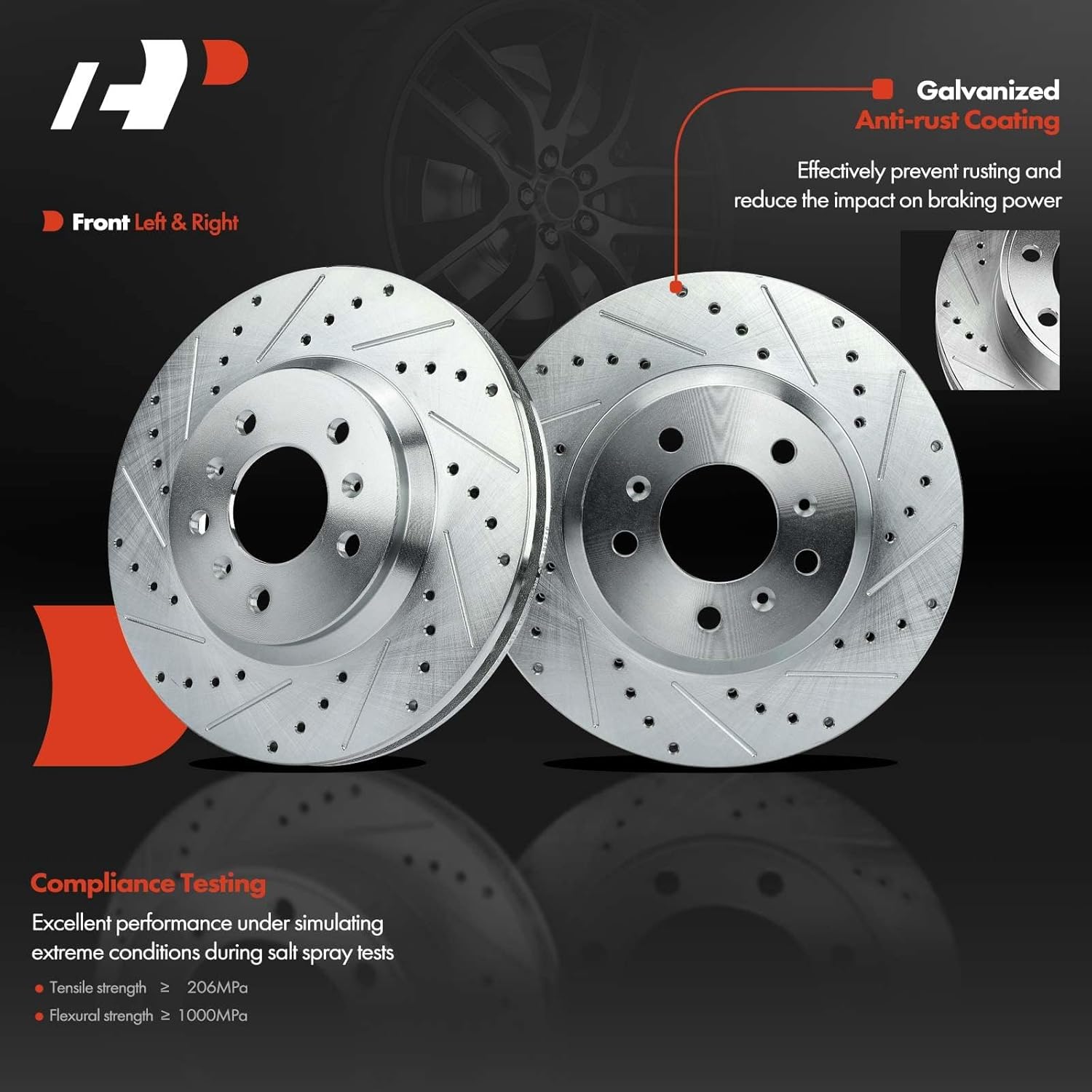 A-Premium 11.93 in (303mm) Front Drilled and Slotted Disc Brake Rotors + Ceramic Pads Kit Compatible with Select Buick and Chevy Models - Lucerne 06-11, Impala 06-13, Impala Limited 14-16, Monte Carlo