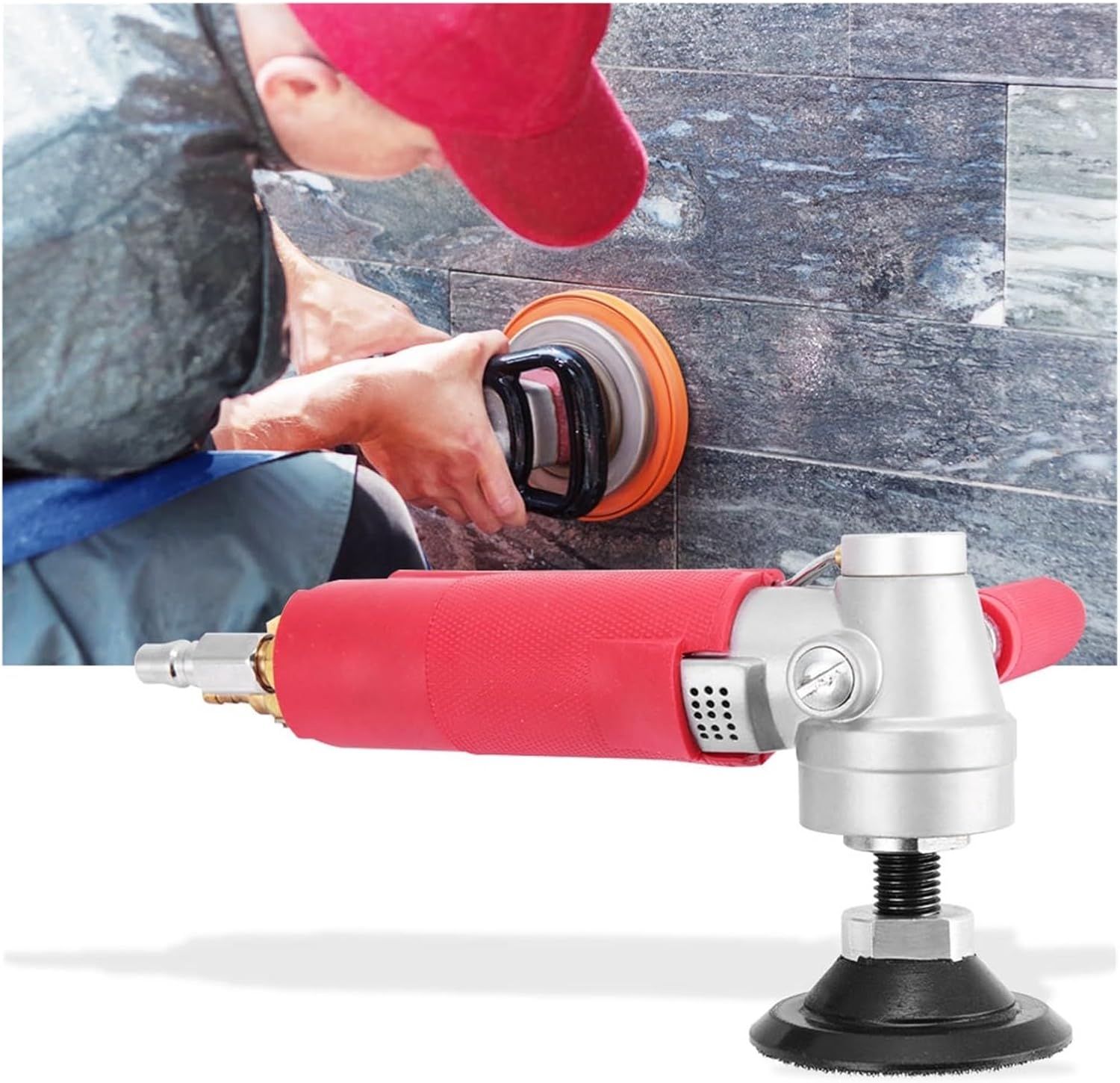 Buffer Polisher Waxer 3" Air Powered Polisher Pneumatic Water High Speed Wet Sander Air Grinder 4300rpm for Marble Stone Granite Low Vibrate Suede