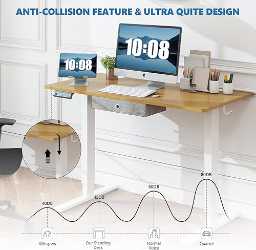 Miniatura 7 de DUMOS Cajones eléctricos de 48 pulgadas, altura ajustable, soporte ergonómico para oficina en casa, estación de trabajo, computadora natural, para