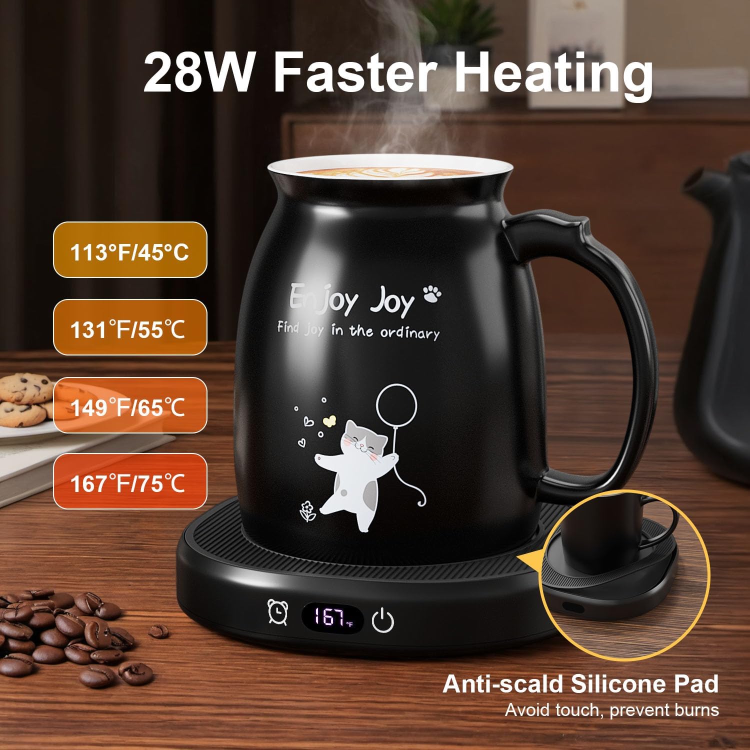 Coffee Mug Warmer with Cute Cat Mug Set, 8 Hour Auto Shut Off Cup Warmer for Desk Office Home, Candle Beverage Electric Coffee Warmer with 4 Temperature Setting, Christmas Birthday Ideas for Women Men - Image 2