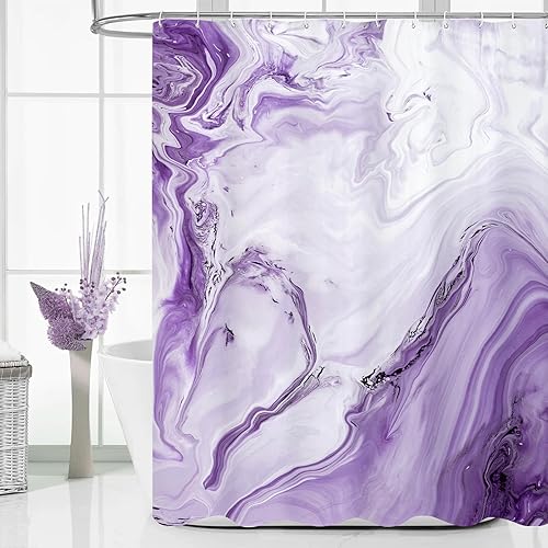MitoVilla Purple Marble Shower Curtain, Abstract Ombre Fabric Shower Curtains for Modern Bathroom Decor, Luxury Cloth Watercolor Shower Curtain, 72x72
