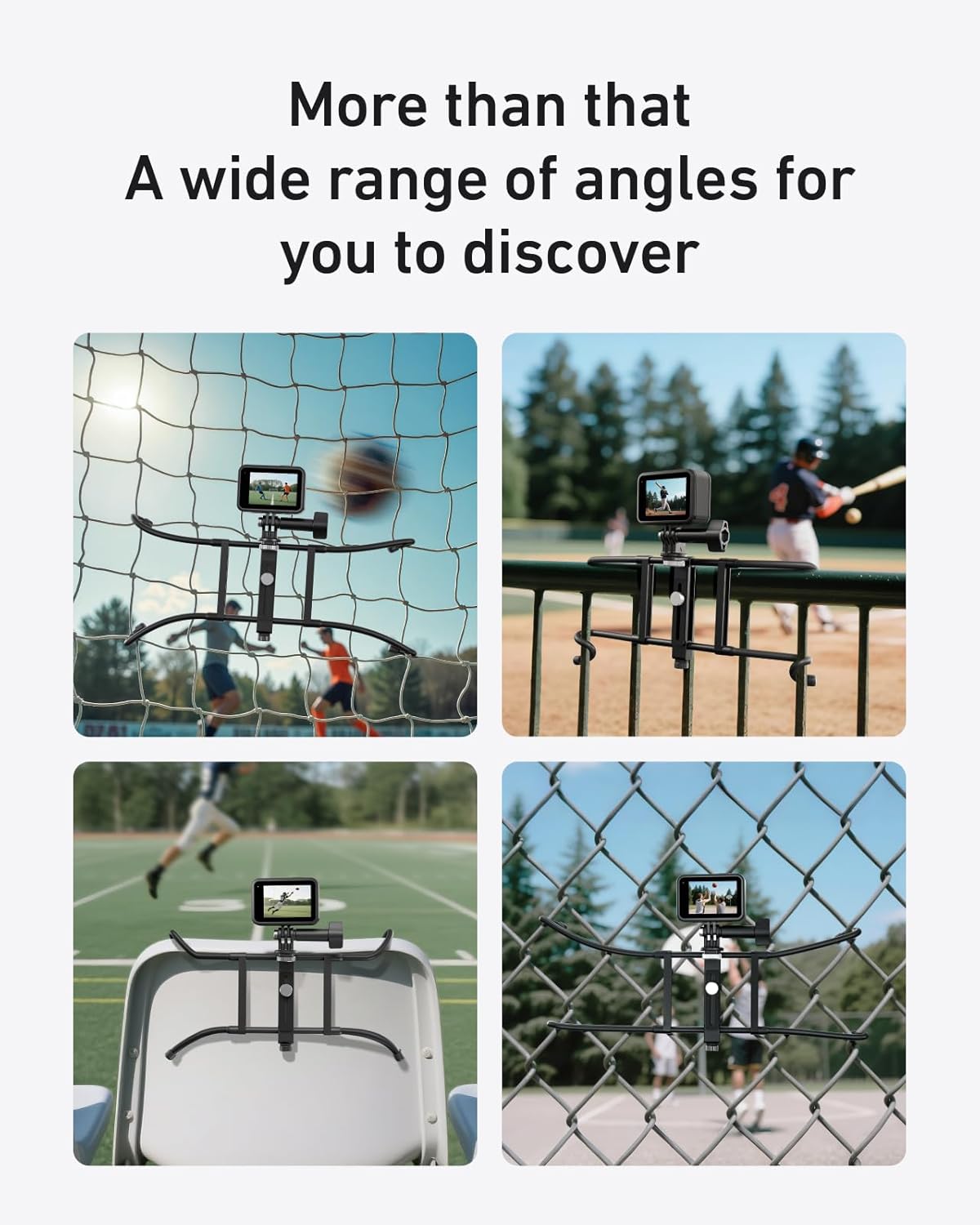 TELESIN Fence Mount with Flexible Clamp Arm for Phones GoPro 13 DJI OSMO 360 Action 5 pro,Insta360 X5 Mevo Start Backstop Camera, Softball, Tennis, Baseball Football, Games Live Streaming Accessories