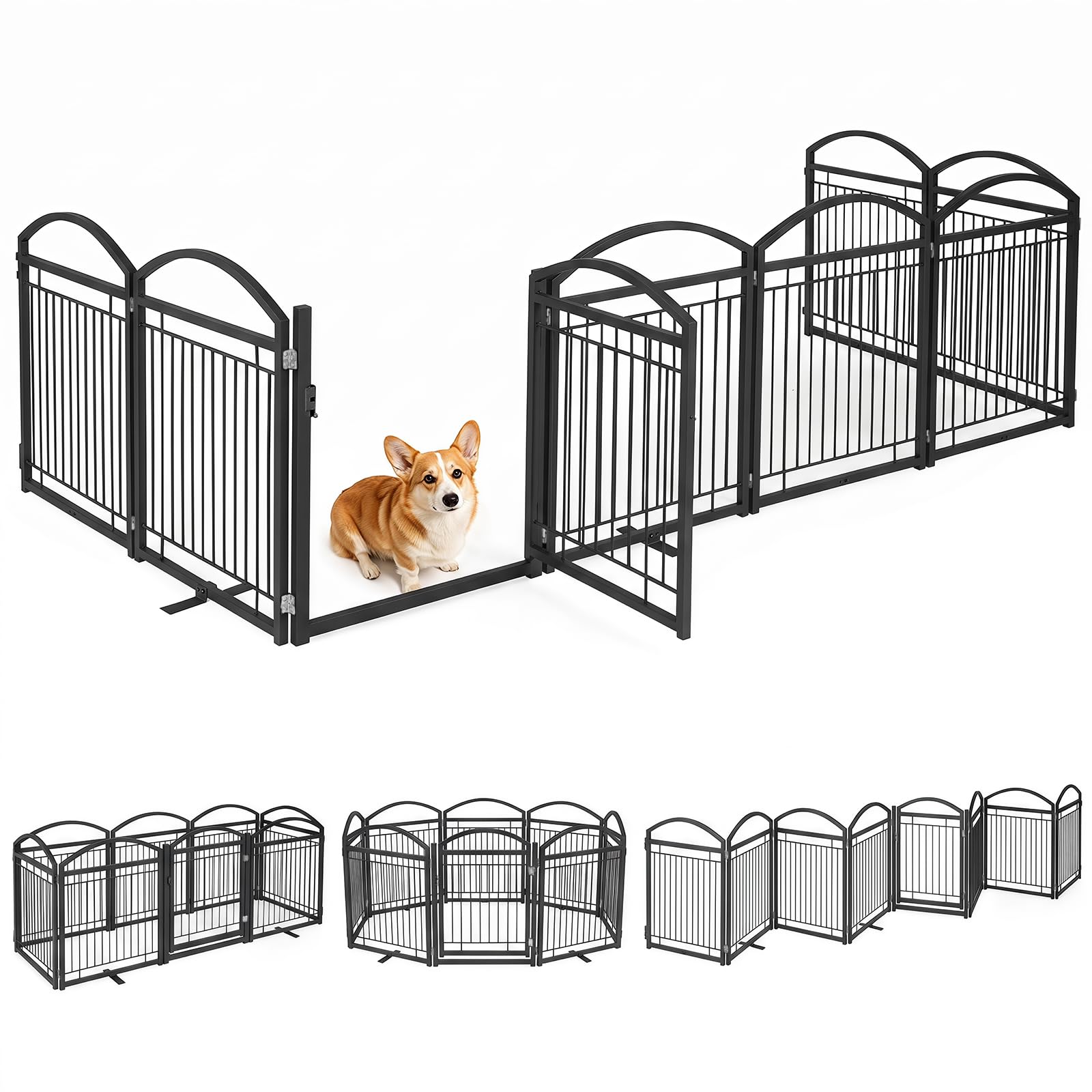 COSTWAY Recinto Pieghevole per Cani a 8 Pannelli, 480 x 81 cm (Nero)