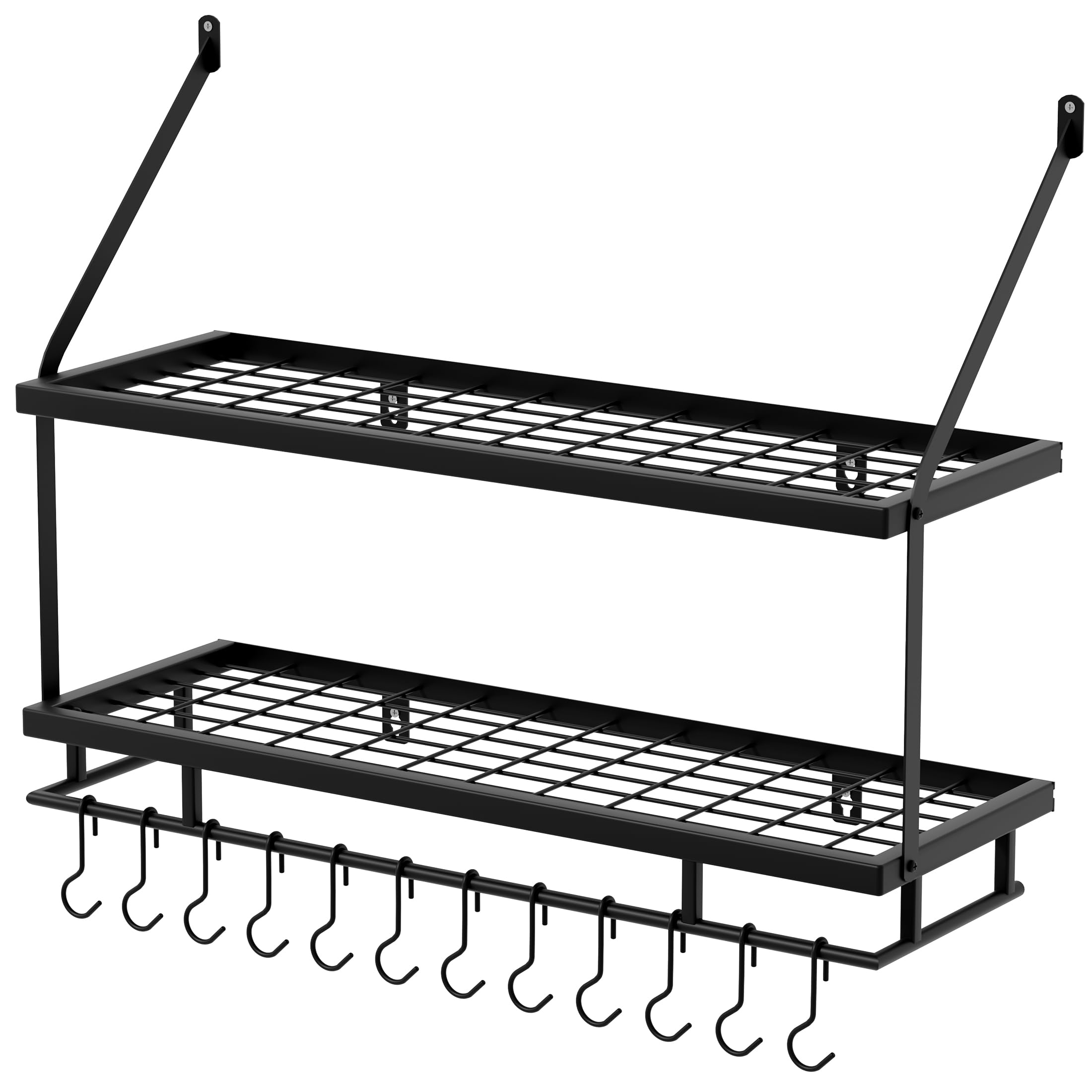 KES Estante de Cocina para Colgar 75CM Soporte para Ollas y Sartenes 2 Niveles con 12 Ganchos Almacenaje Organizador Negro, KUR215S75-BK