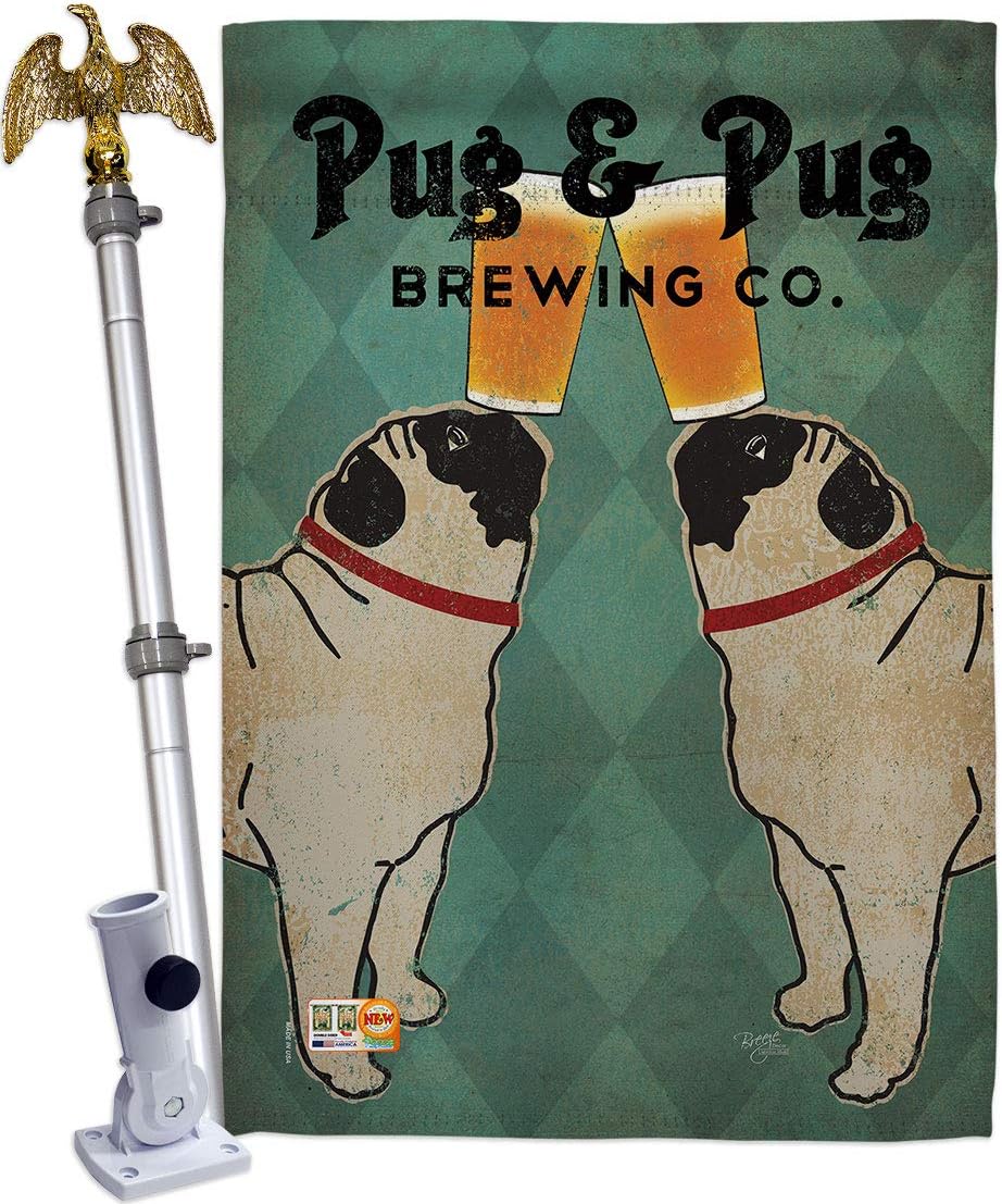 Breeze Decor H110111 Pug Brewing Nature Pets Decorative Vertical House Flag, 28" x 40", Multi-Color
