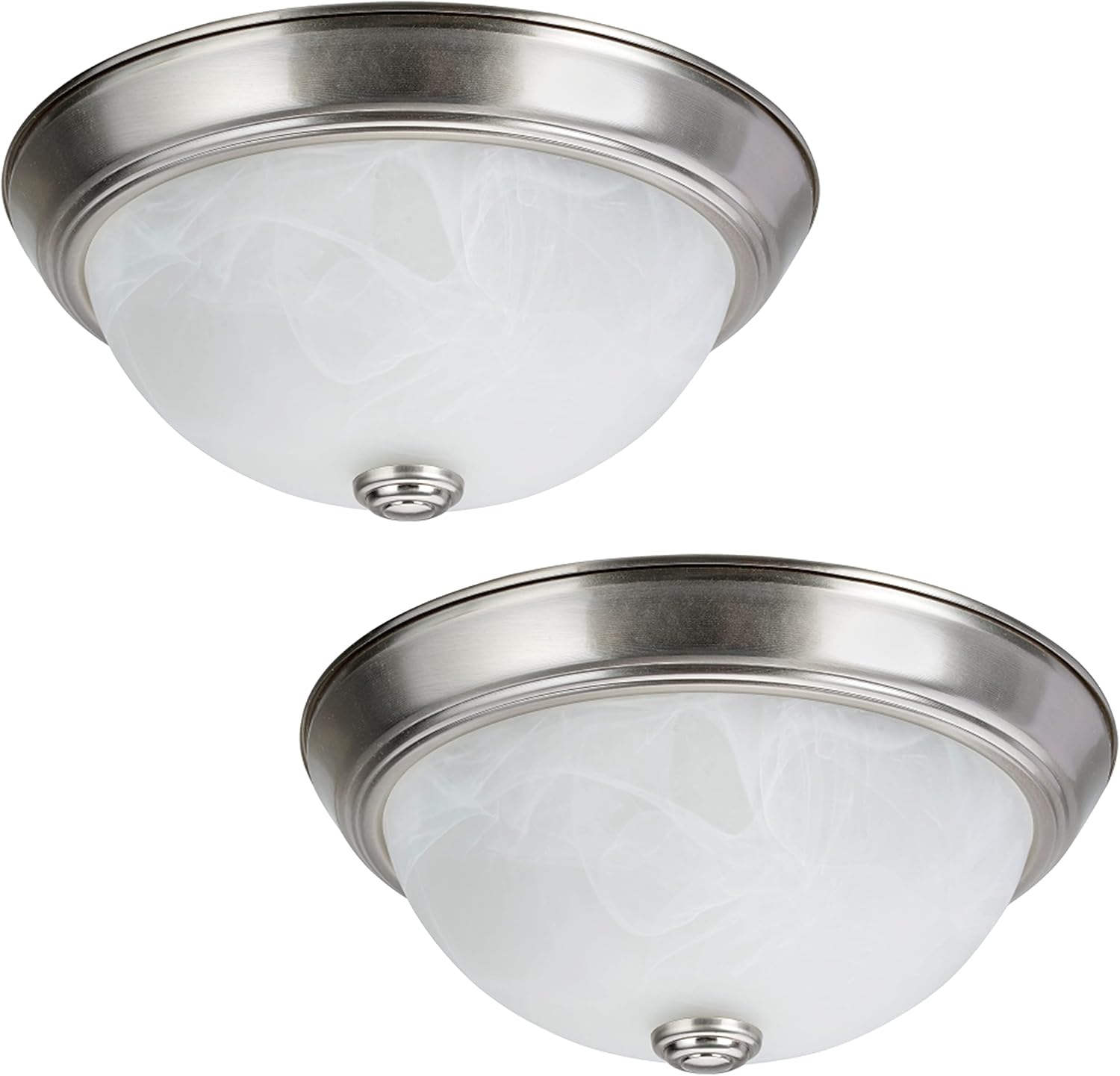 Aspen Creative 63013-12, 2-Light Flush Mount in Brushed Nickel Finish w/White Alabaster Glass, 11" Dia, E26 Socket, Set of 2