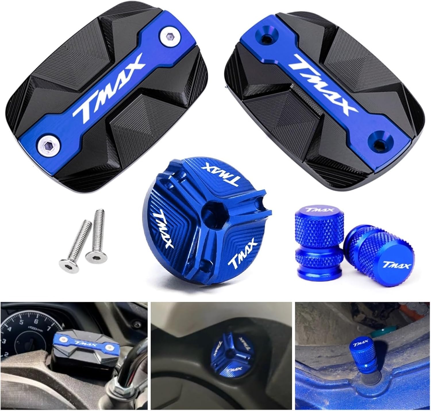 Compatible With T Max 560 T MAX 530 500 TMax530 SX DX TECH MAX T MAX560 Motorcycle CNC Front Brake Fluid Reservoir Cover Oil Filler Cap(Front Cap-Blue)