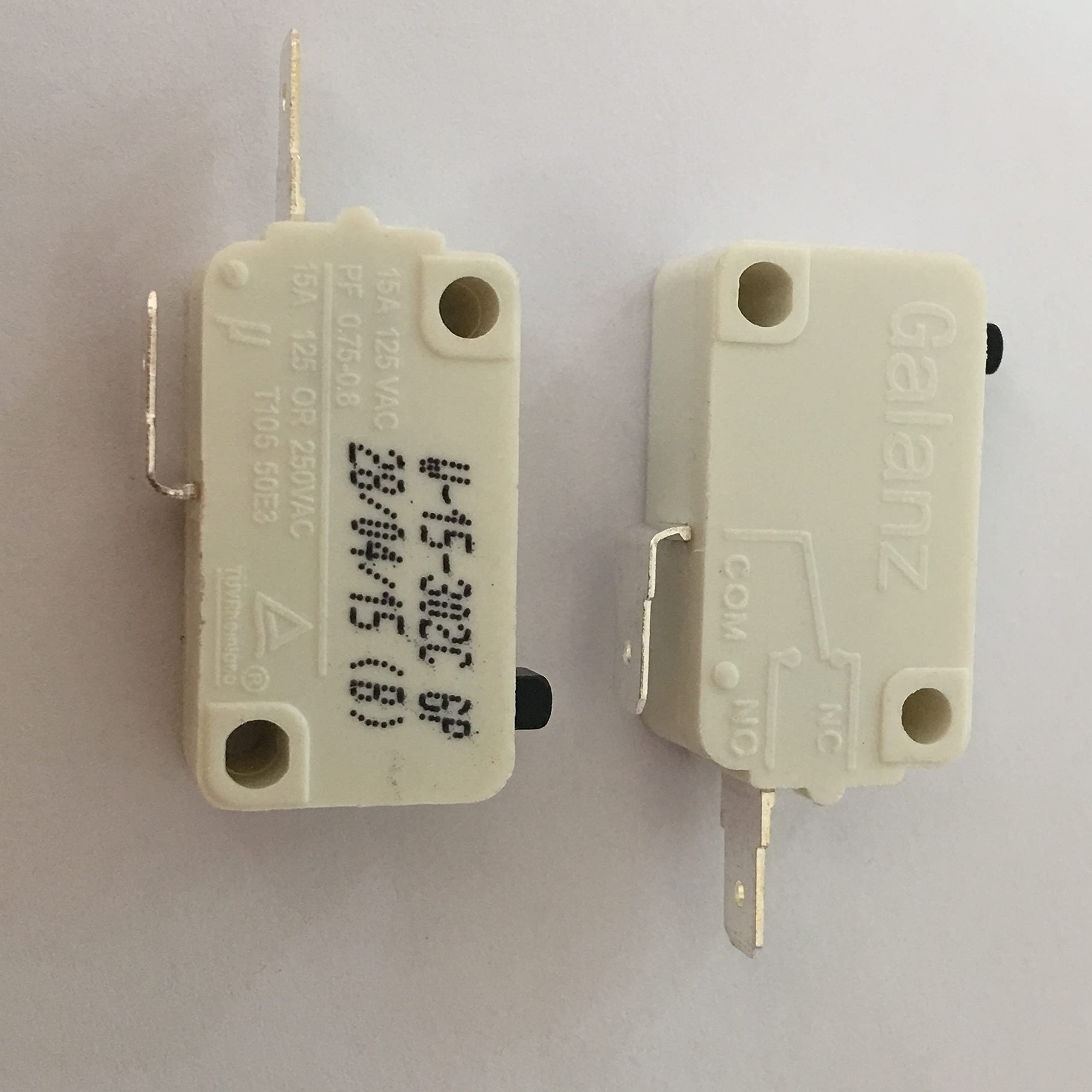 JIANGLI 2Pack 15A,Normally Open,Microwave Oven Door Micro Switch W-15-302C for Galanz, White