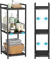 DAOUTIME 3-Tier Expandable Narrow Metal Shelving Unit - Free-Standing Bathroom Kitchen Laundry Storage Shelf