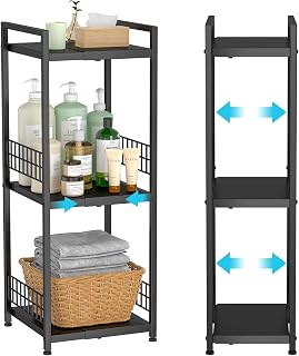 DAOUTIME 3-Tier Expandable Narrow Metal Shelving Unit - Free-Standing Bathroom Kitchen Laundry Storage Shelf