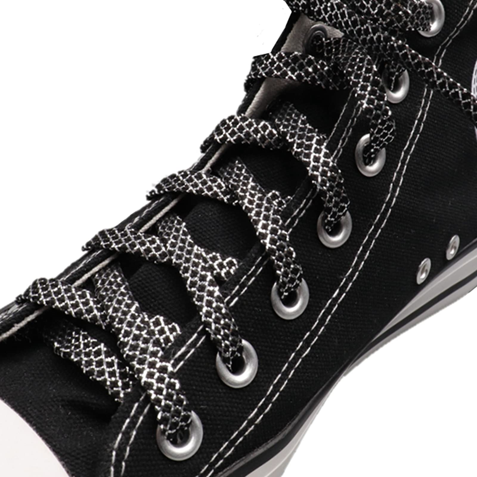 cordones para zapatos, Cordones elásticos, cordones for botas, 1 par de planos poliéster negro 8 mm ancho con decoración hilo metálico for zapatillas lona y zapatos casuales