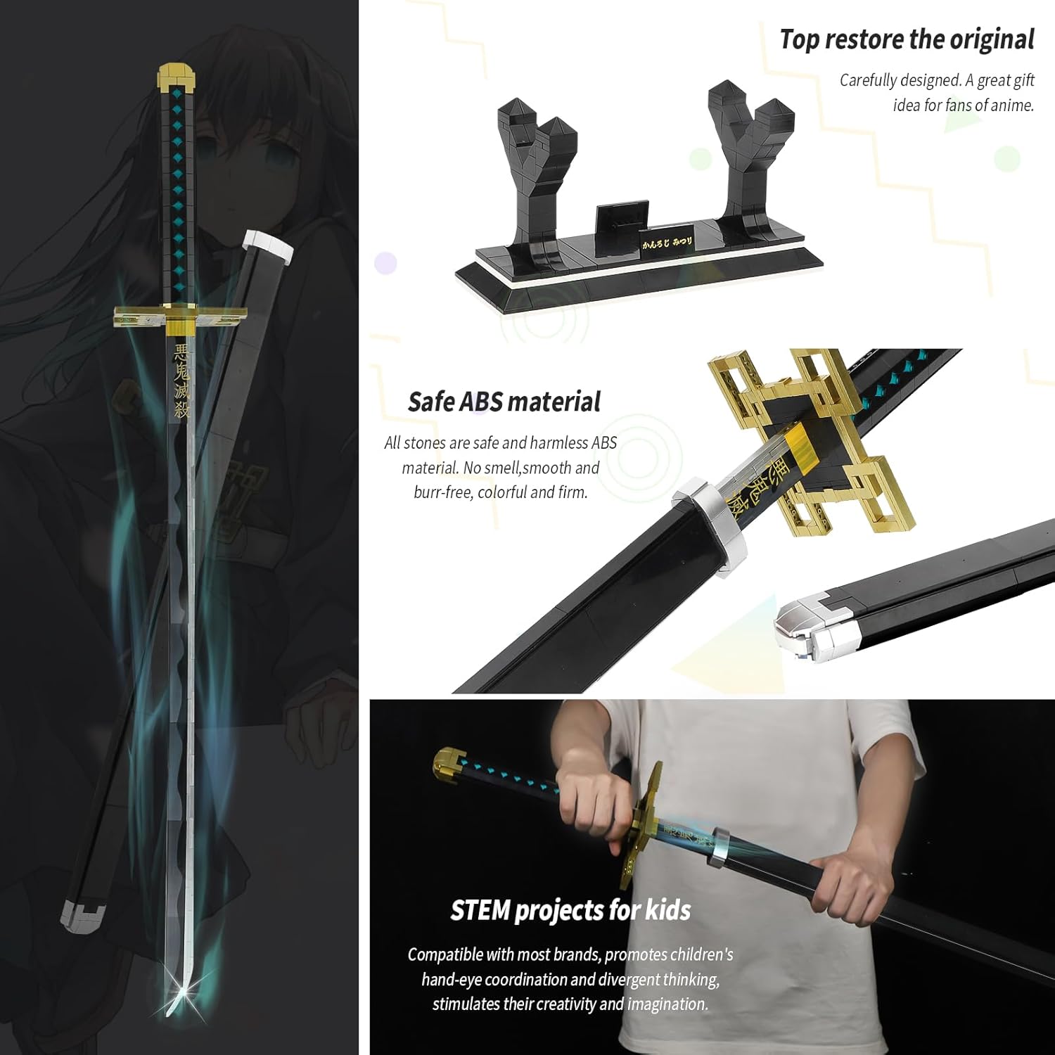 TOY PLAYER Demon Swords Compatible with Lego, Tokitou Muichirou Sword with Scabbard and Stand, Katana Building Set, Gift for Anime Fans (771 Pcs)