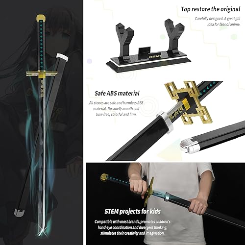 Miniatura 2 de TOY PLAYER Espadas demoníacas compatibles con Lego, espada Tokitou Muichirou con vaina y soporte, juego de construcción Katana, regalo para