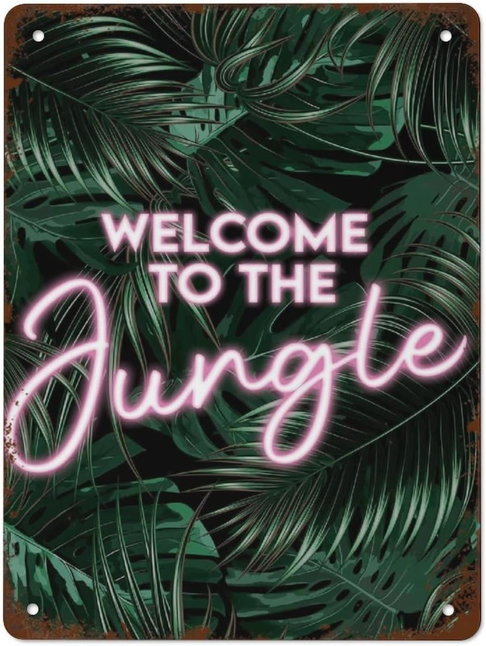 Scvgfdxzs Tin-06 Welcome To The Jungle Neon Vintage Tin Sign Retro Metal Wall Decor 12X16 Inch