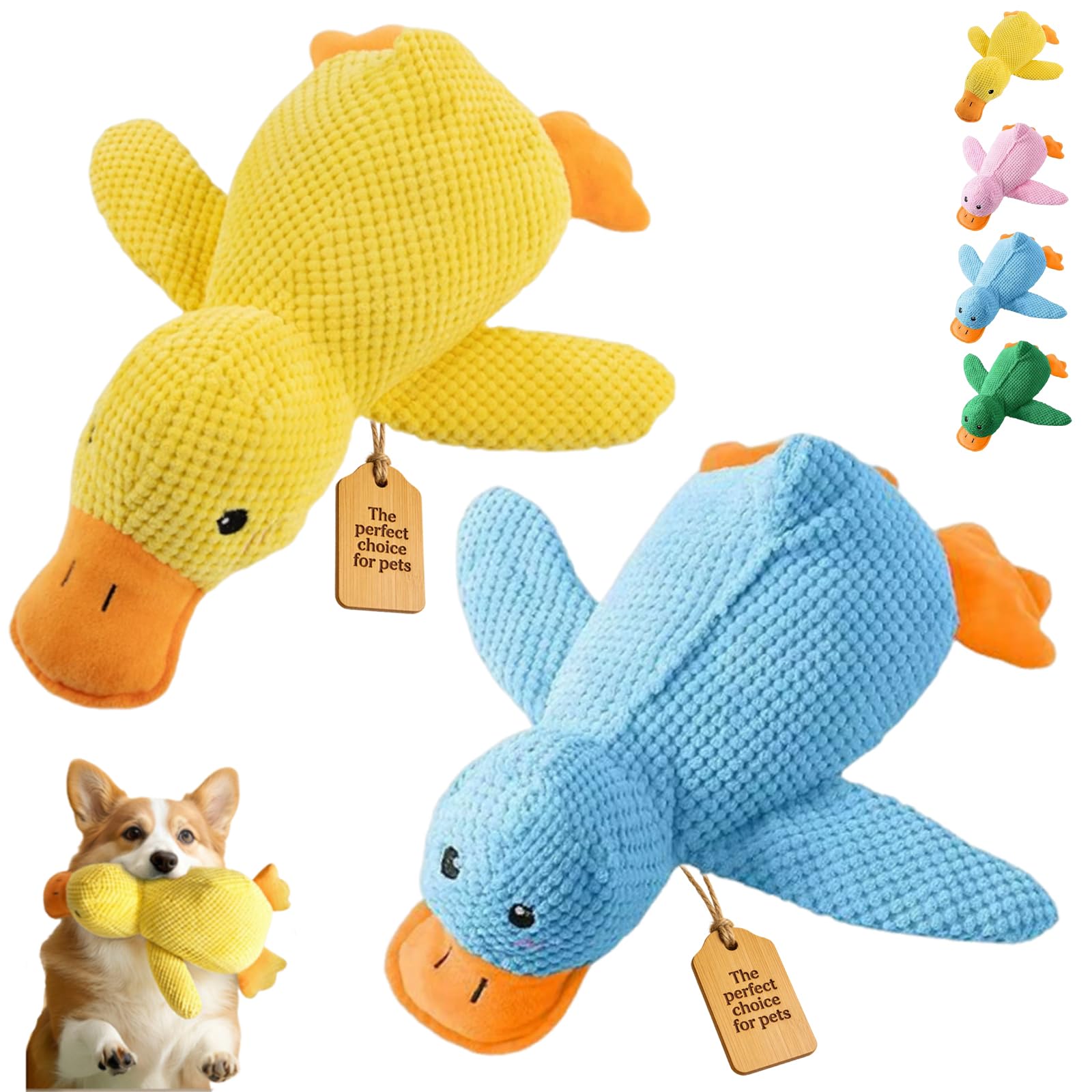 2026 New Calming Duck Toy for Dogs, Interactive Quacking Dog Toy with Quack Sound and Crinkle, Soft Plush Durable, Chew Doll with Squeaker for Pets Indoor and Outdoor (Yellow+Blue, L: 45 * 38CM)