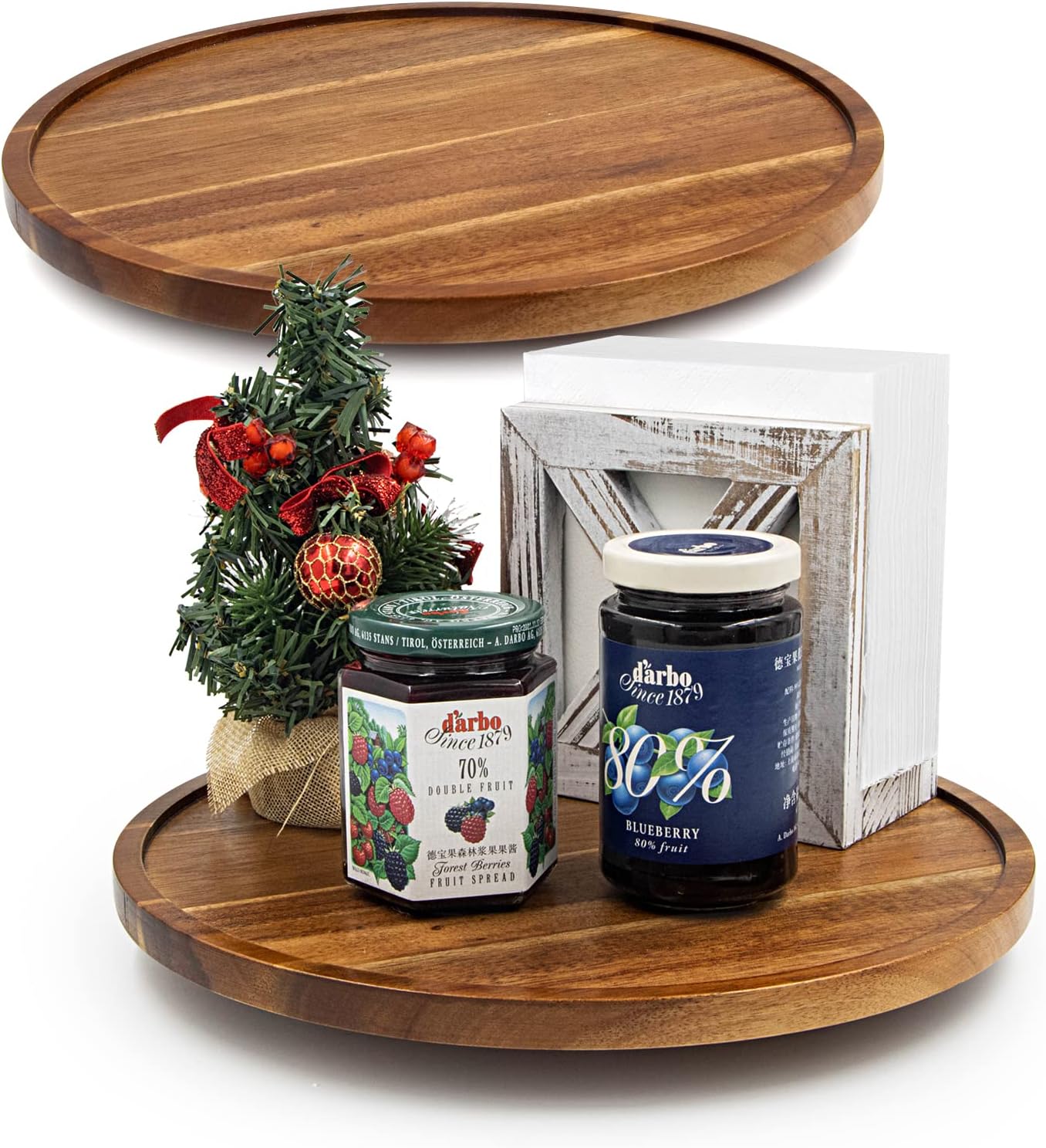 Lazy Susan Organizer for Table, 12 Inch Wooden Lazy Susan Turntable for Cabinet, Acacia Wood Turntable Kitchen Spice Rack (2 Pack)