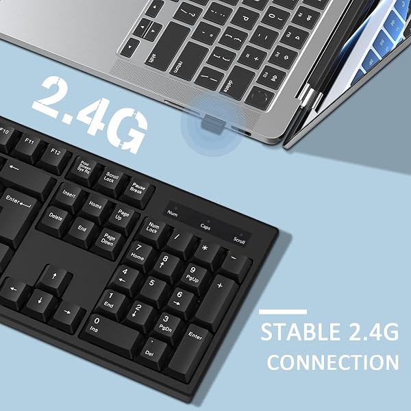 cimetech 2.4G Wireless Keyboard, QWERTY UK Full-Size Layout, USB Computer Keyboard with Numeric Keypad & Ergonomic Keys for Desktop/PC/Laptop/Surface/Smart TV/Notebook and Windows - Black - 3