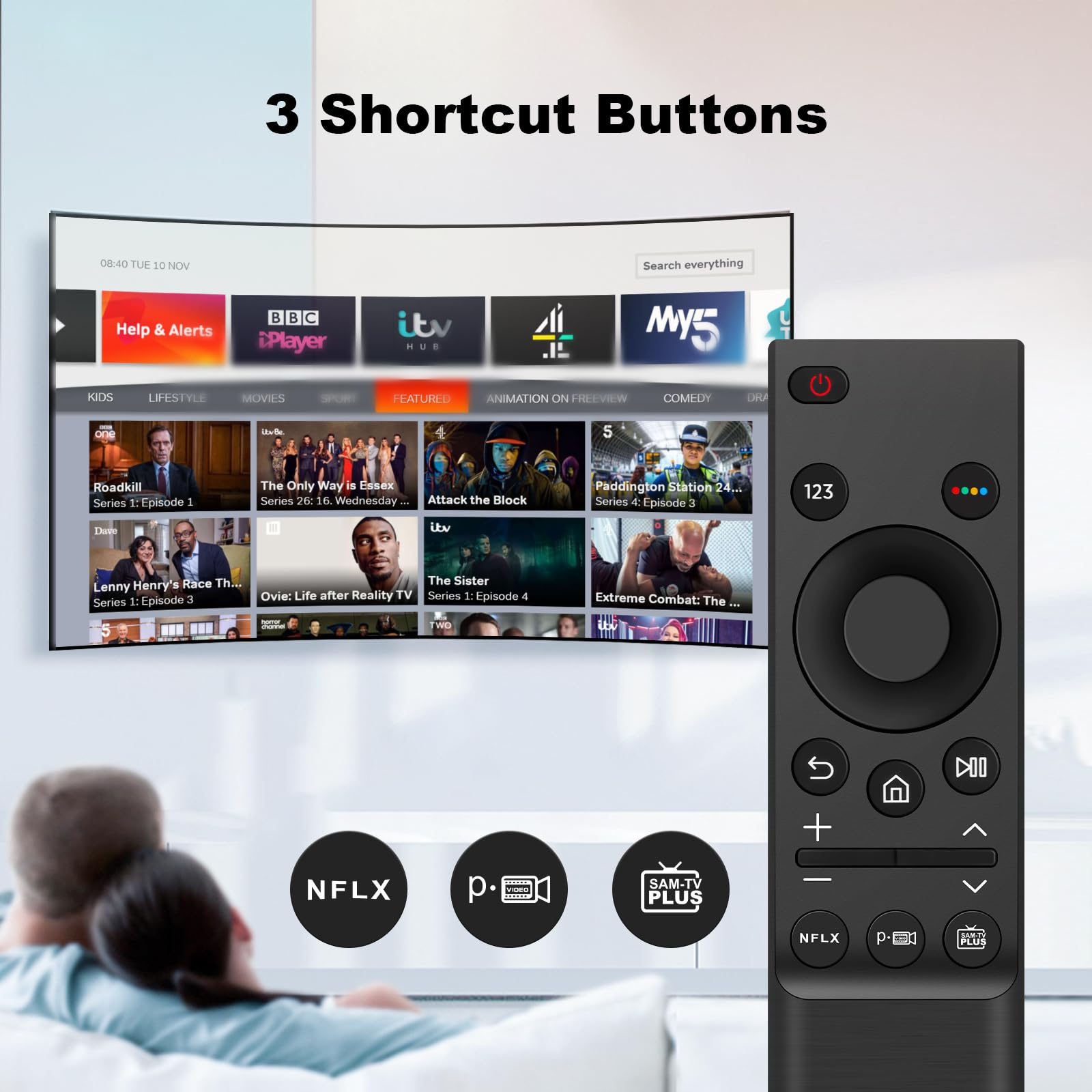 Télécommande de Remplacement BN59-01358B Compatible avec Tous Les téléviseurs Samsung LED QLED UHD SUHD HDR LCD Smart TV, Boutons Netflix, Prime Video, Samsung TV