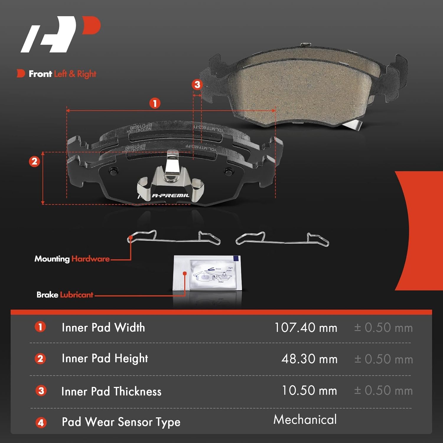 A-Premium Front and Rear Ceramic Brake Pads Set Compatible with Fiat 500 2012-2019, 8-Pack
