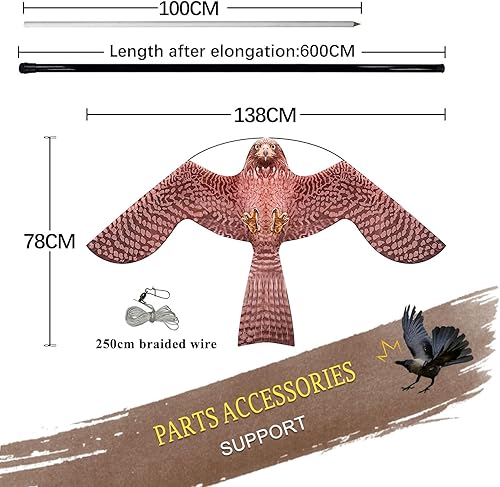 Miniatura 4 de Bird Hawk - Cometa voladora con poste para cultivos de granja, protector de granja, cometa voladora con poste de 19.7 ft, estilo A