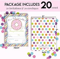 Vista 4 de AmandaCreation - Invitaciones temáticas de donas para baby shower, 20 tarjetas de relleno de 5 x 7 pulgadas con veinte sobres blancos