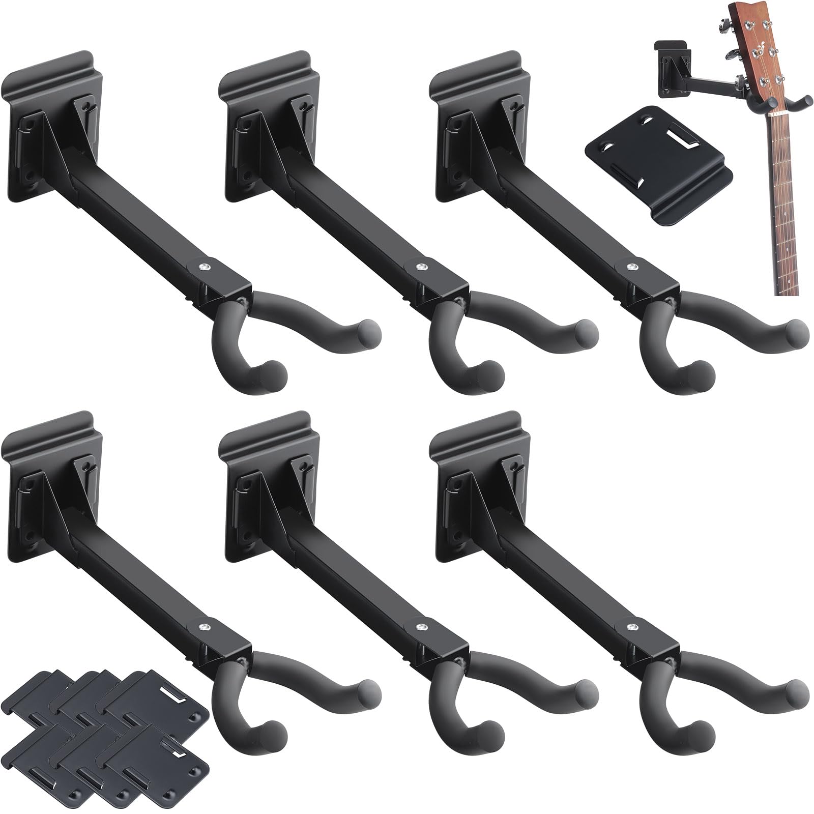 Therwen 6 ganchos de pared para guitarra, con adaptador de listón, ajustable a 180°, soporte de pared para guitarra eléctrica acústica
