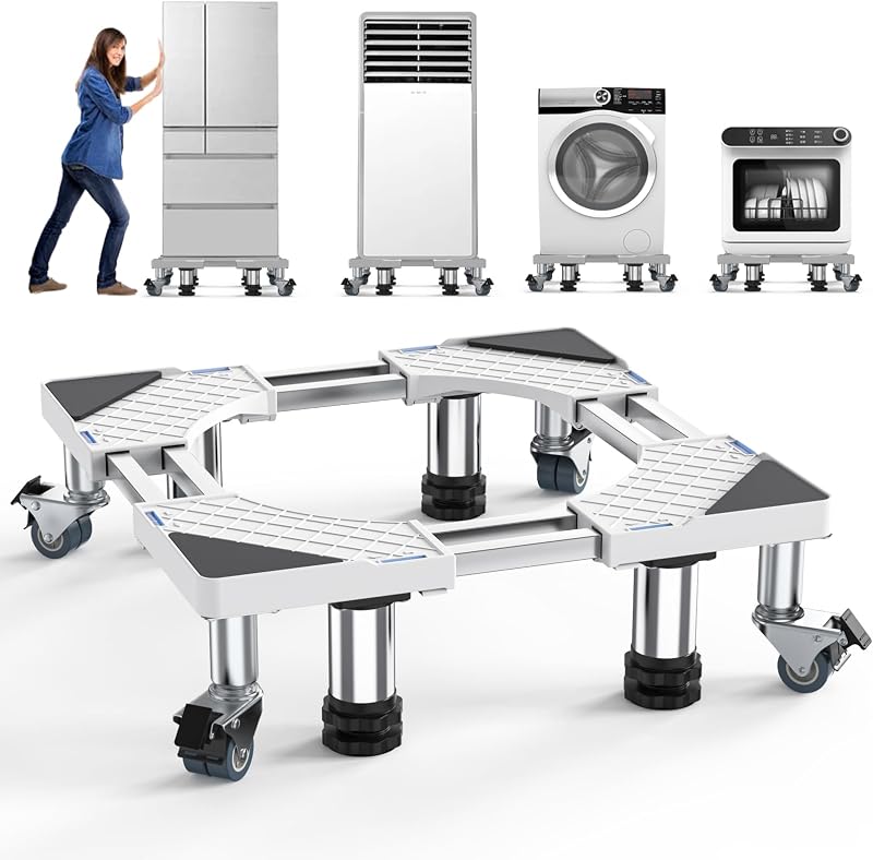 DEWEL Mosógép Alap 4 Lábbal és 4 Kerékkel, 500 kg Terhelhetőség, Hűtőhöz és Szárítógéphez - White(4 Feet + 4 Wheels)
