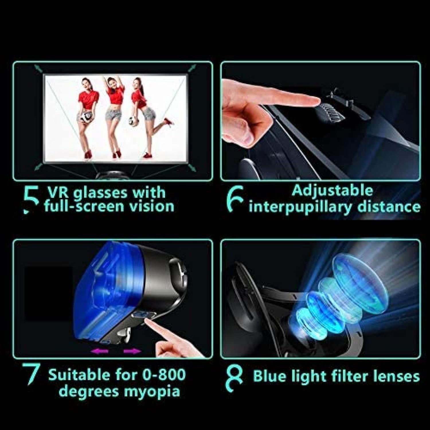 Gafas De Realidad Virtual con Visor, Gafas 3D De Realidad Virtual, Suaves Y Cómodas para Películas Y Juegos En 3D, Compatibles con Smartphones.