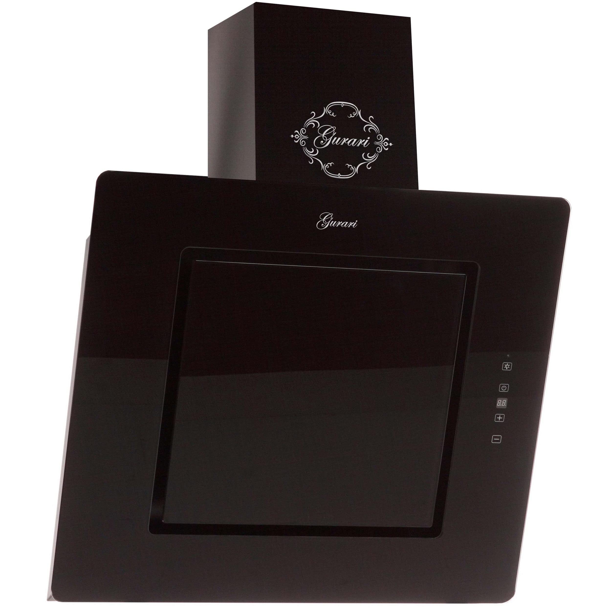 GURARI 155 60 BL Pr, cassapanca a parete, cappa da cucina di lusso 60 cm, vetro nero, 1000 m³/h estrarre bordi, per scarico e ricircolo