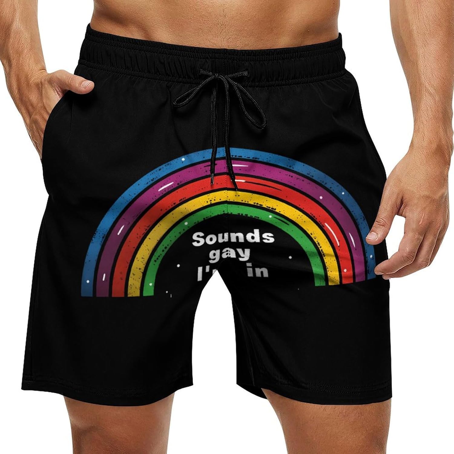 Sounds Gay I Am in Casual Men's Swim Trunks Novelty Summer Beach Shorts Swimwear with Pocket