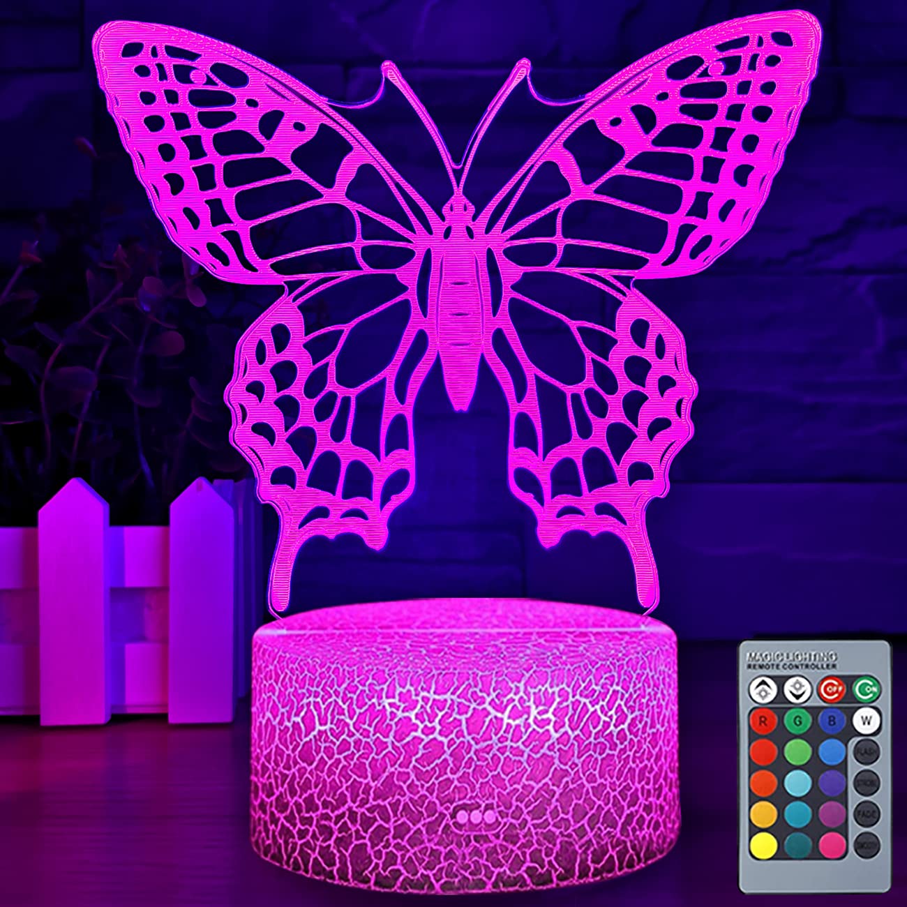 Butterfly Night Light Birthday Gift for Girls 3D Illusion Lamp Kids Bedside Lamp with 16 Colors Changing Remote Control Butterfly Toys Girls Christmas Gifts