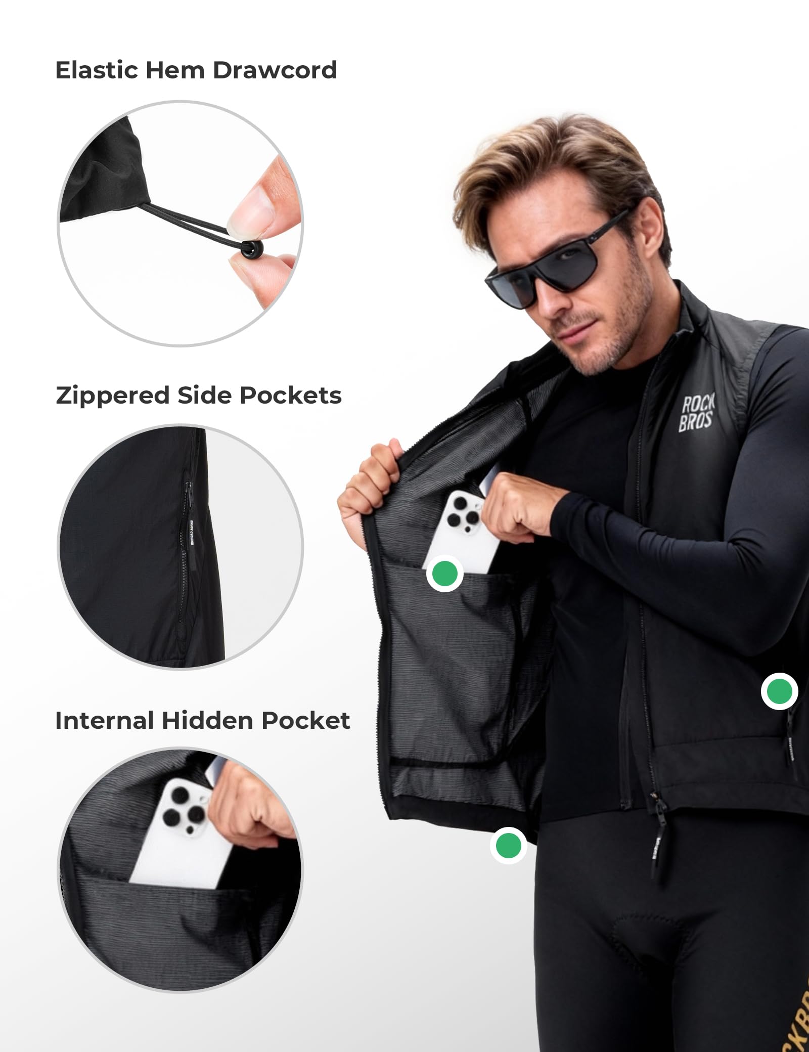 ROCKBROS Chaleco Ciclismo para Hombre Mujer, Chaleco con Bolsillos Cortaviento Ligero Transpirable Plegable y con Ventilación Trasera para Carretera MTB Senderismo Correr