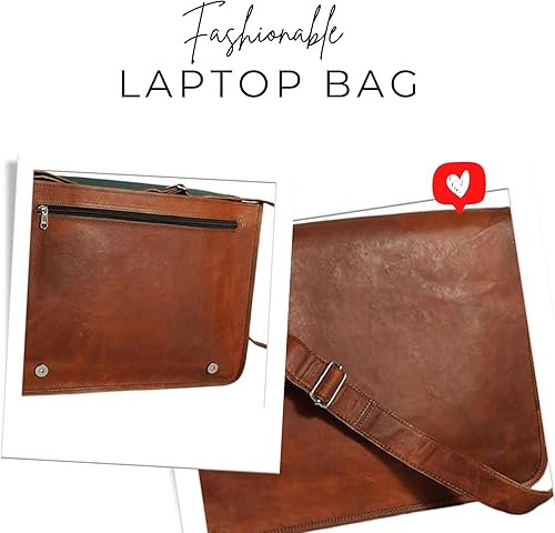 Miniatura 3 de Bolso de cuero con solapa para ordenador portátil con compartimento acolchado y espalda redonda, Marrón desteñido