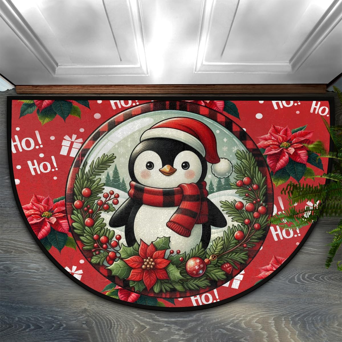 Christmas round qi festival Half Round Door Mat Non Slip Washable Semi Circle Area Rug Absorbent Soft Half Moon Rug Floor Mat for Indoor Outdoor Kitchen Bathroom Patio Front Door Mat Decor,a-17