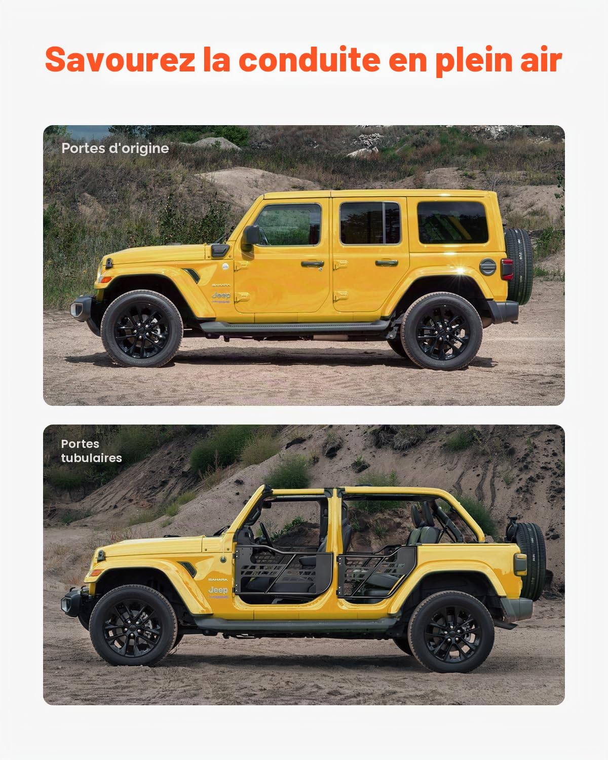 VEVOR Tube porte pour Jeep, 4 portes, porte tubulaire pour Jeep de style chasse avec charnières robustes et coussinets en caoutchouc, pour Jeep Wrangler JL 2018-2024 et Jeep Gladiator JT 2020-2024