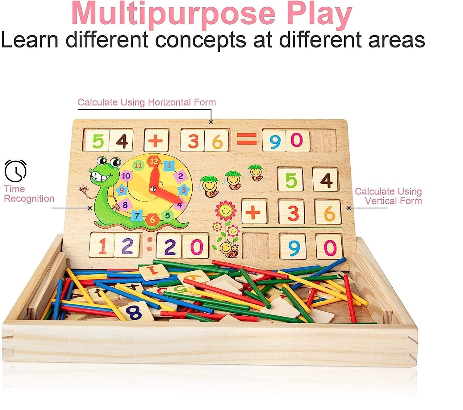 Smoneo Wooden Multi-Functional Digital Computing Learning Box with Writing Board Educational Toy for Kids Numbers Learning Toy (Random Color) 1