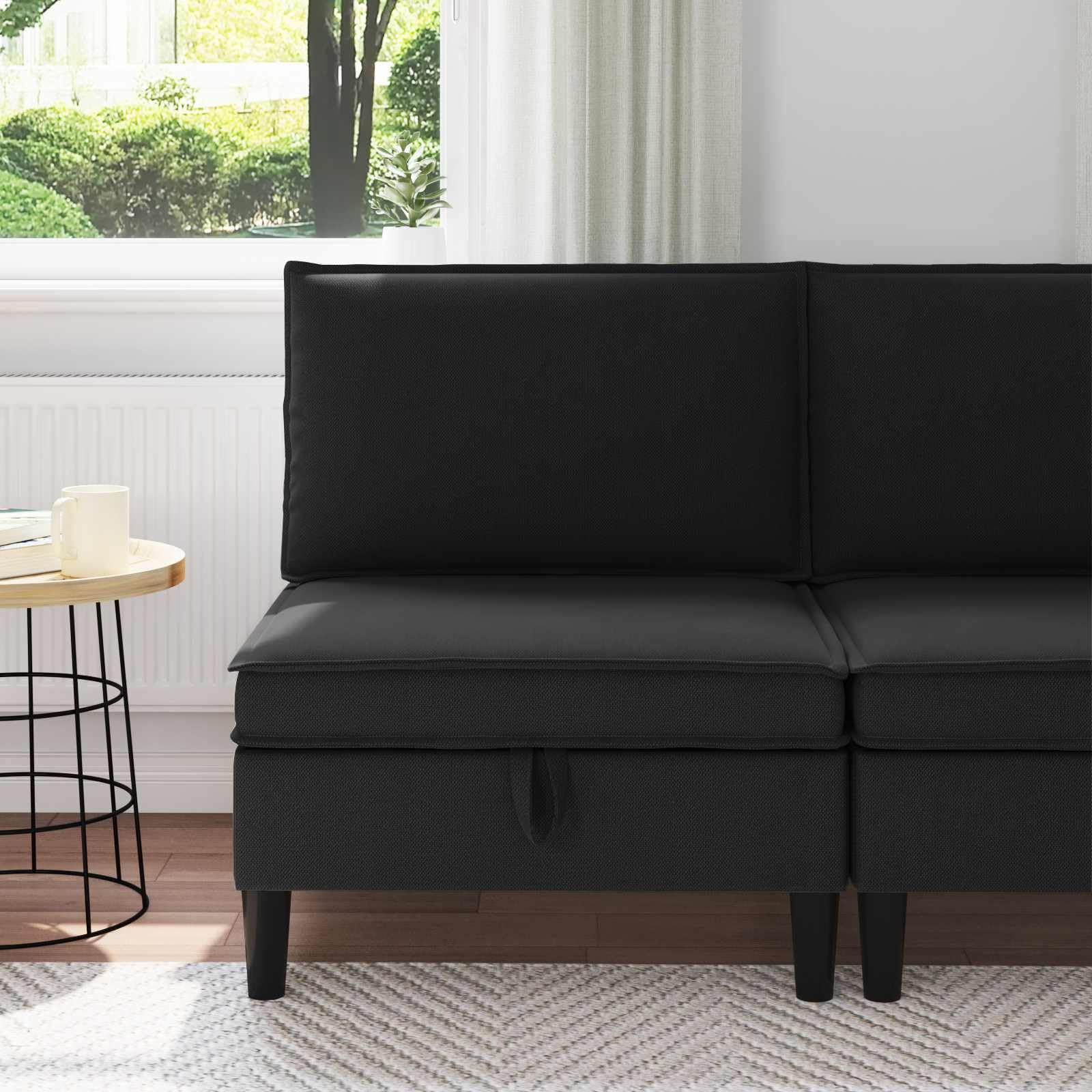 Fengshui Sofa środkowa z miejscem do przechowywania, czarna aksamitna