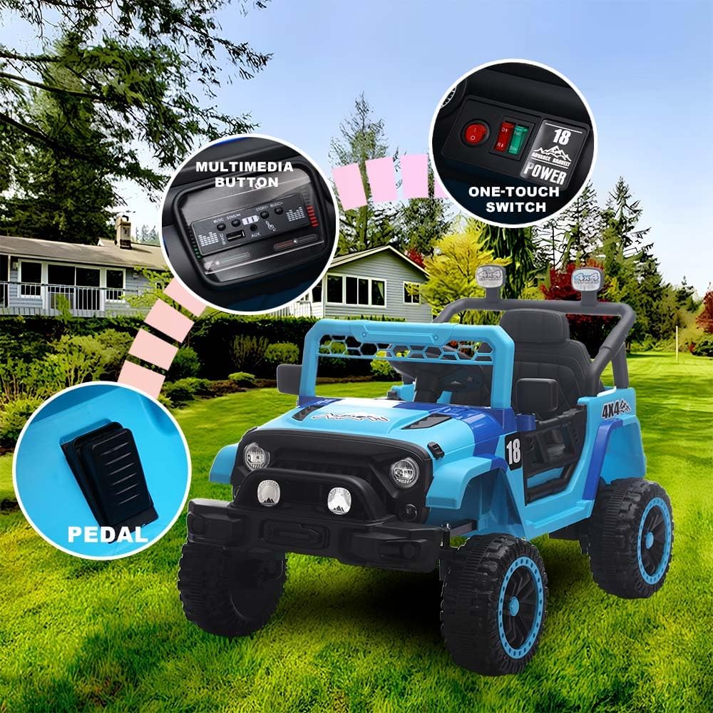 12V Kids Car, 4x4 Electric Car for Kids with Remote Control, LED Lights & Music, Off-Road Ride On Toy Car Gift for Boys Girls 3+ Years Old (Blue)