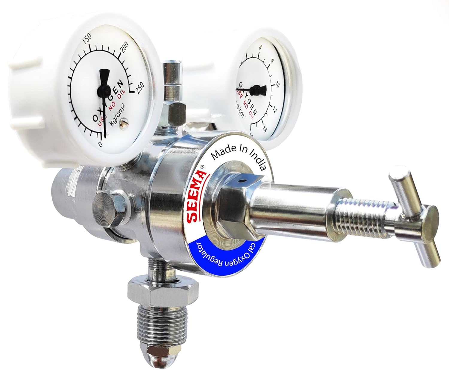 SEEMA® Two Stage Medical Oxygen Gas Pressure Regulator(MOX) | For Hospital, Clinic, Home Use | Adjustable Output Pressure | Silver Colour | 1 Unit SEEMA® Two Stage Medical Oxygen Gas Pressure Regulator(MOX) | For Hospital, Clinic, Home Use | Adjustable Output Pressure | Silver Colour | 1 Unit