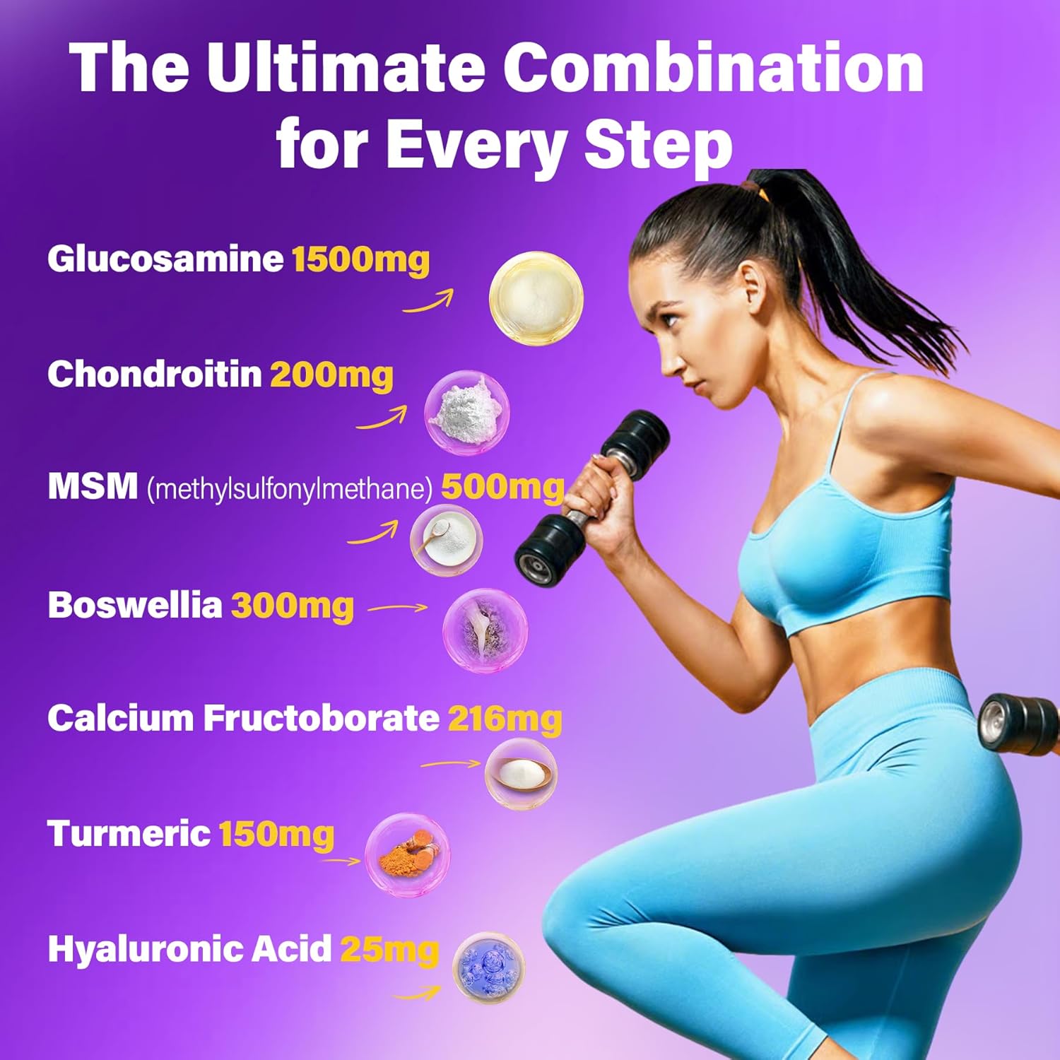 Glucosamine Chondroitin Gummies, Sugar Free Glucosamine Chondroitin MSM Supplement, Extra Strength with Boswellia Turmeric, Hydrolyzed Collagen & Hyaluronic Acid, Bone Health for Men & Women, 120 Cts - Image 6