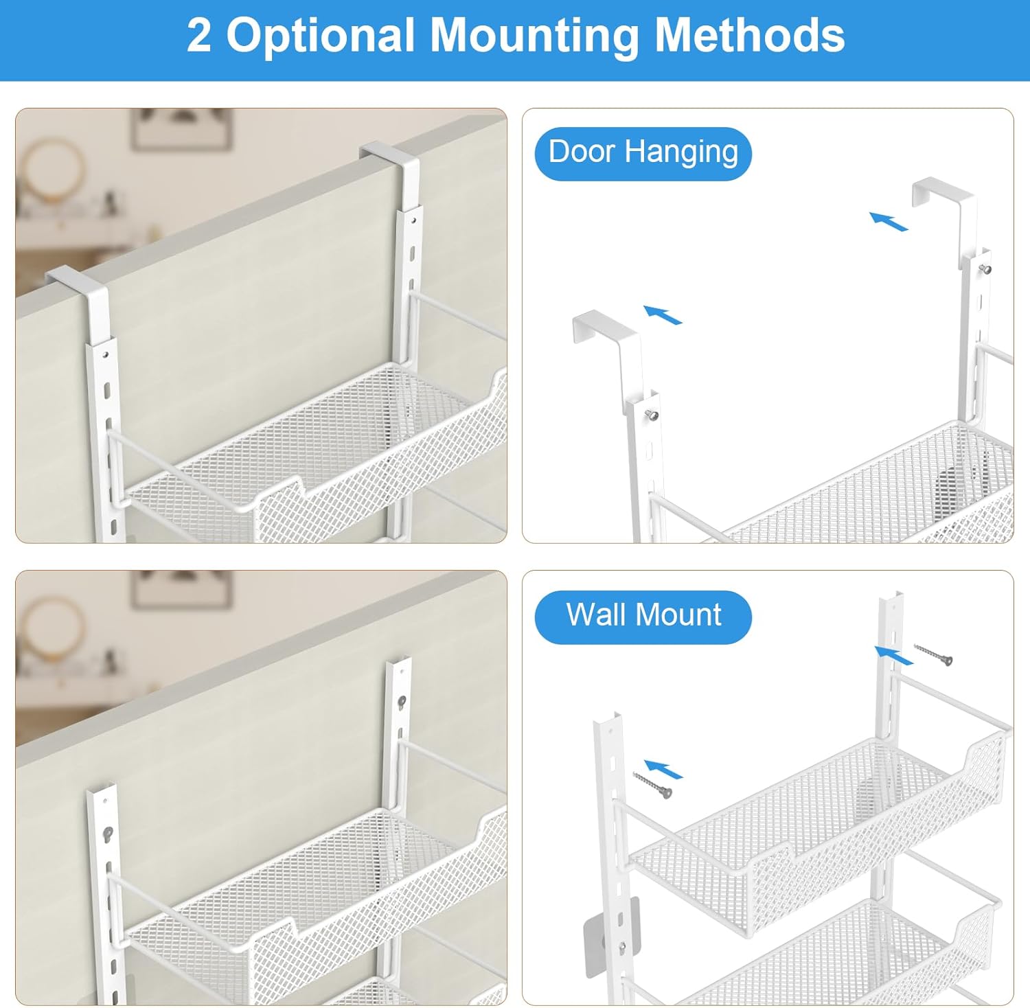 VyGrow 12.3 W Narrow Over the Door Pantry Organizer, 6-Tier Over the Door Organizer with Adjustable Basket, Pantry Door Organization for Pantry Kitchen Storage Room Spice Rack, White