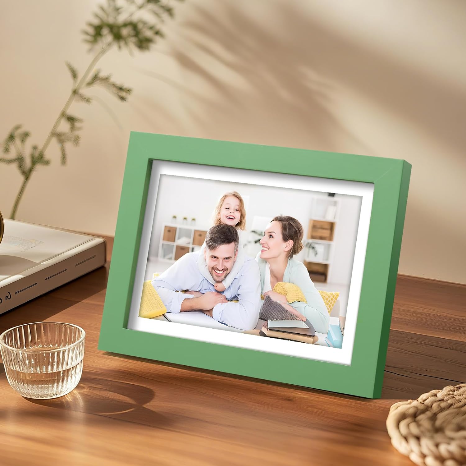 Picture Frames 5x7 2 Pack Made of Solid Wood Green for Wall Mounting and Tabletop Display - Image 4