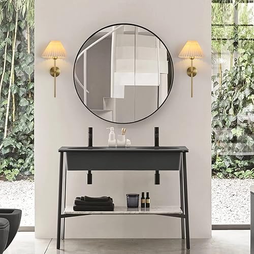 Miniatura 2 de Juego de 2 apliques de pared de tela blanca, lámpara de pared dorada, soporte de columna, iluminación de pared, tocador de baño, lámpara cableada