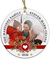 Vista 23 de Adorno de Navidad con foto personalizada, sube cualquier imagen, carga cualquier foto, texto opcional, regalo de recuerdo de Navidad para familia