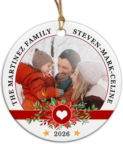 Miniatura 23 de Adorno de Navidad con foto personalizada, sube cualquier imagen, carga cualquier foto, texto opcional, regalo de recuerdo de Navidad para familia