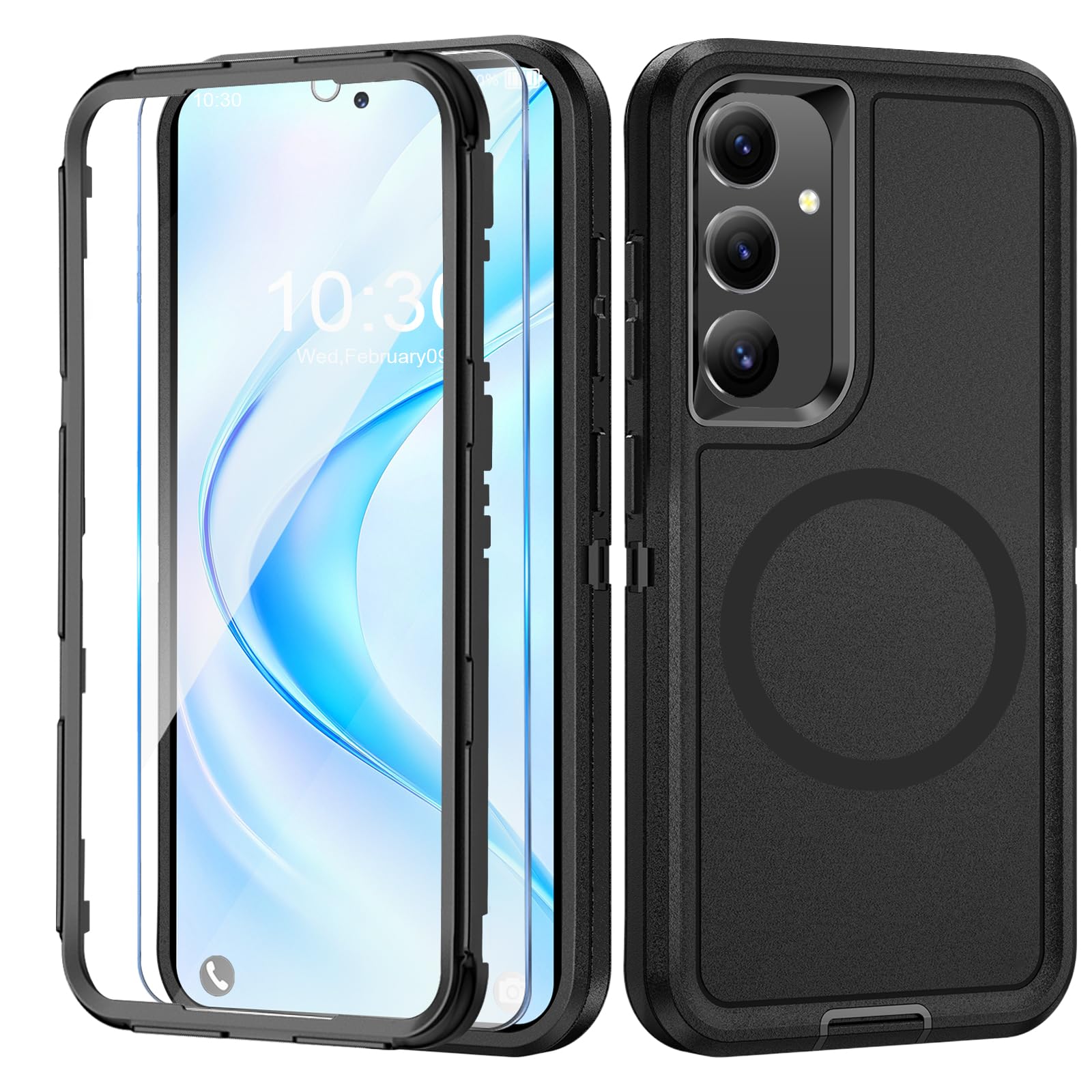 Giyer Handyhülle für Samsung Galaxy A16 5G Hülle mit Schutzfolie, 360° Stoßfest Robust Panzerhülle für Samsung A16 5G Case Cover Schutzhülle mit Magnetisch (Schwarz, Für Samsung Galaxy A16)