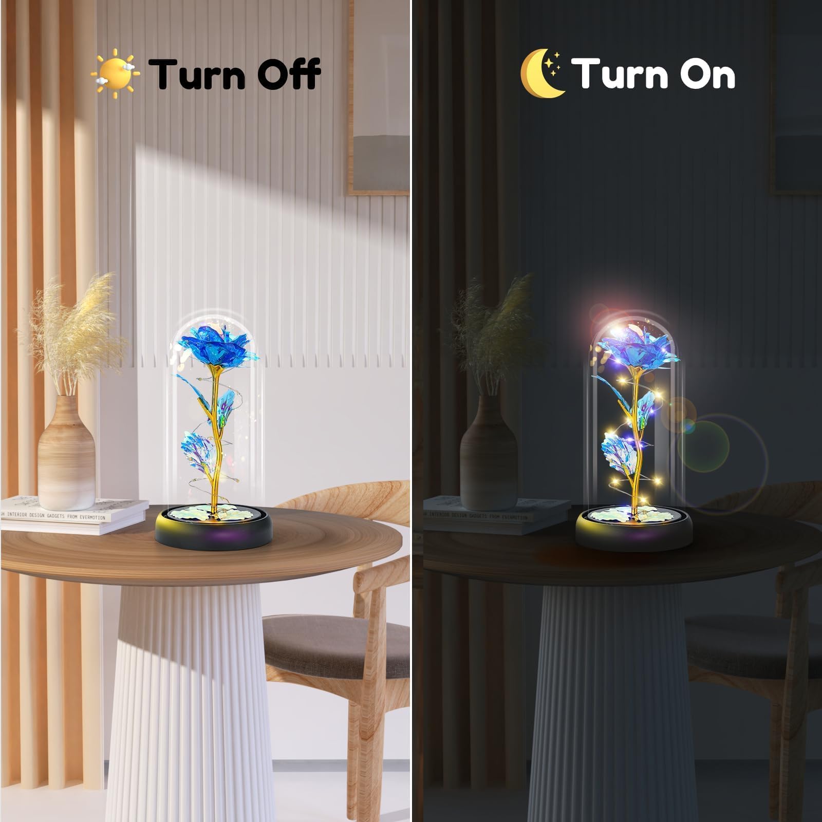 Otlonpe Mothers Day Flowers Gifts for Mom from Daughter Son, Preserved Forever Glass Light Up Rose Gifts for Grandma Wife Women Girlfriend Sister, Teacher Appreciation Graduation Gift for Her (Blue)