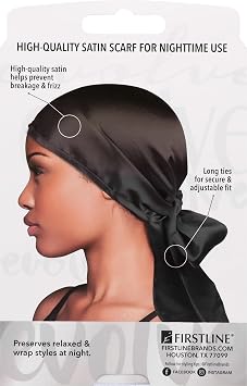 Evolve Satin Wrap Scarf, Black | Protects All Hair Types, Prevents Breakage, Prevents Frizz, Nighttime Wrap Styles